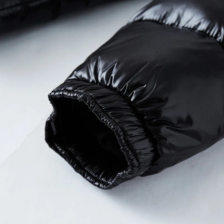 Hollinwood - Glossy Hooded Puffer Jacket Detachable Hood Quilted Channels Front Zip