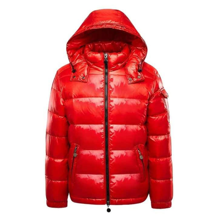 Hollinwood - Glossy Hooded Puffer Jacket Detachable Hood Quilted Channels Front Zip