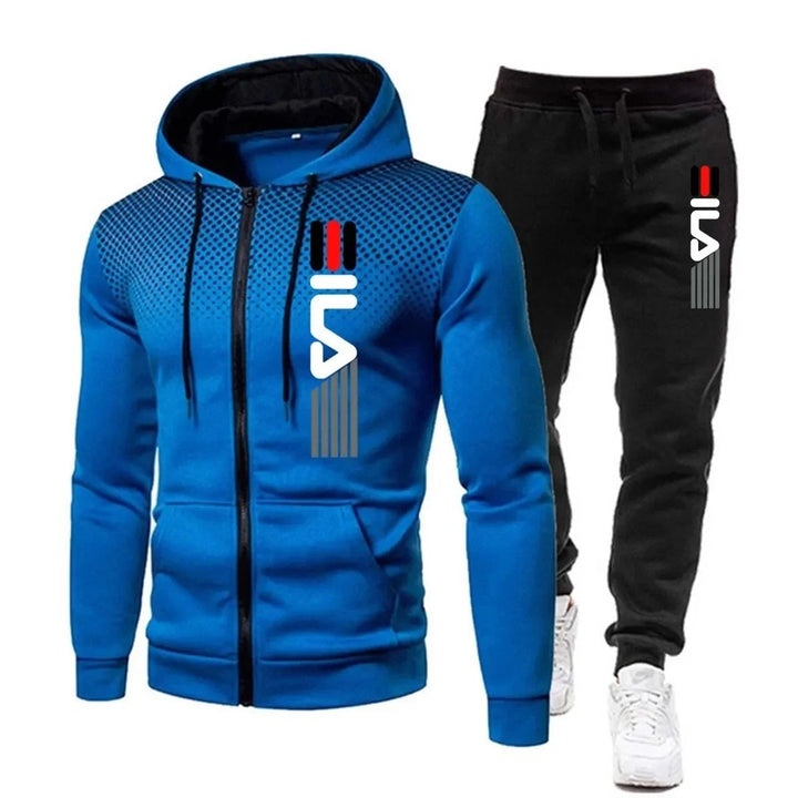 Sporty Two-Piece Tracksuit Set - Blue