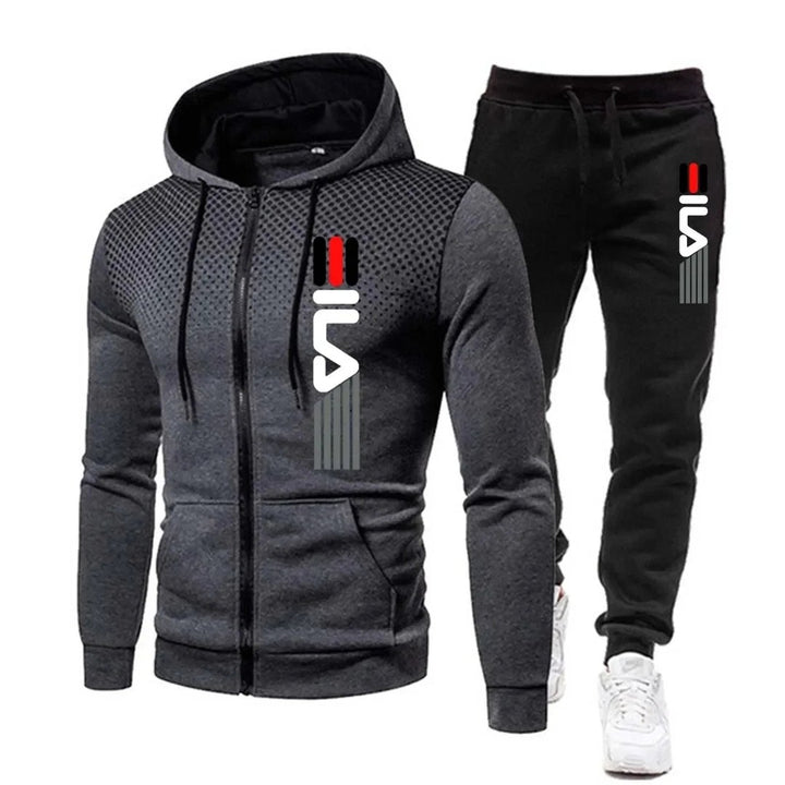 Sporty Two-Piece Tracksuit Set - Grey