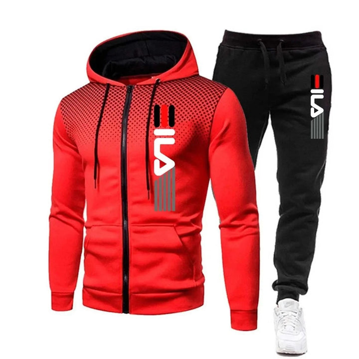 Sporty Two-Piece Tracksuit Set - Red