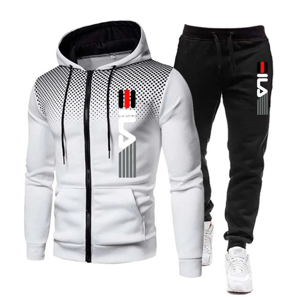 Sporty Two-Piece Tracksuit Set - White
