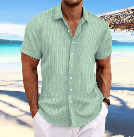 Ribbed Short Sleeve Button Shirt