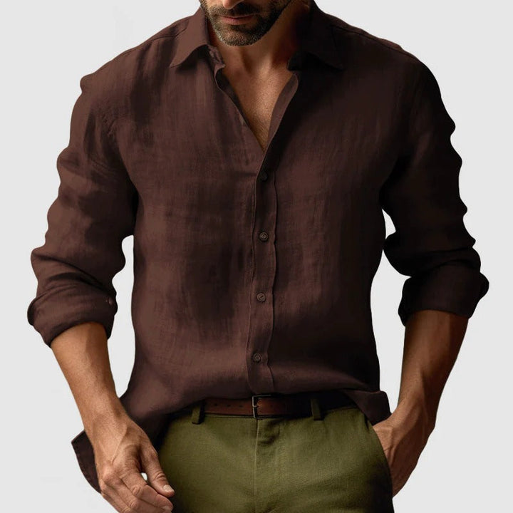 Vintage Long Sleeve Linen-Look Shirt