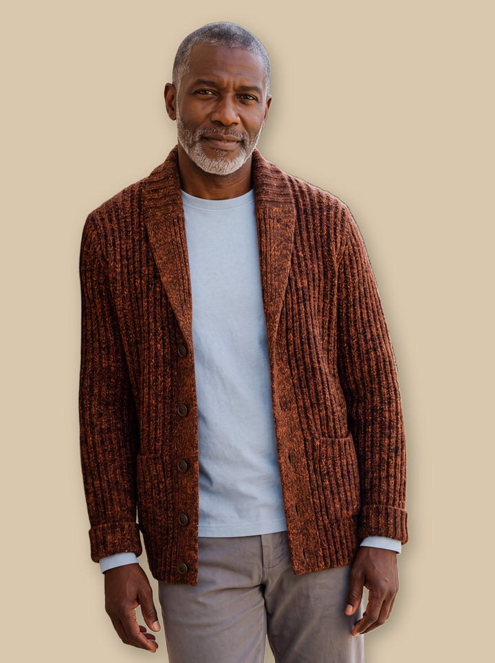 Relaxed Fit Heavyweight Cable Knit Shawl Collar Cardigan