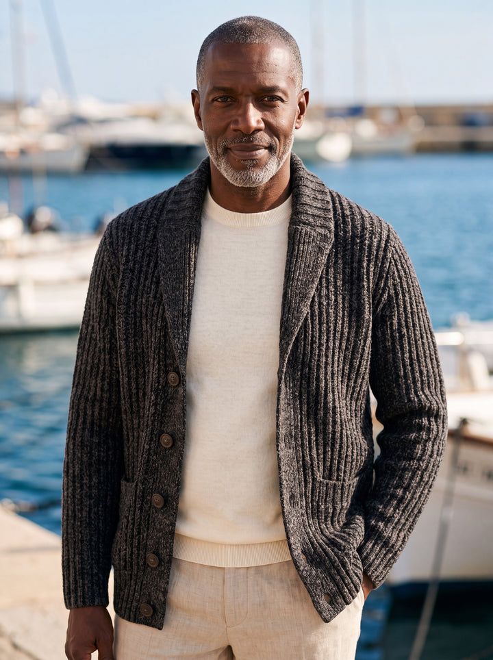 Relaxed Fit Heavyweight Cable Knit Shawl Collar Cardigan