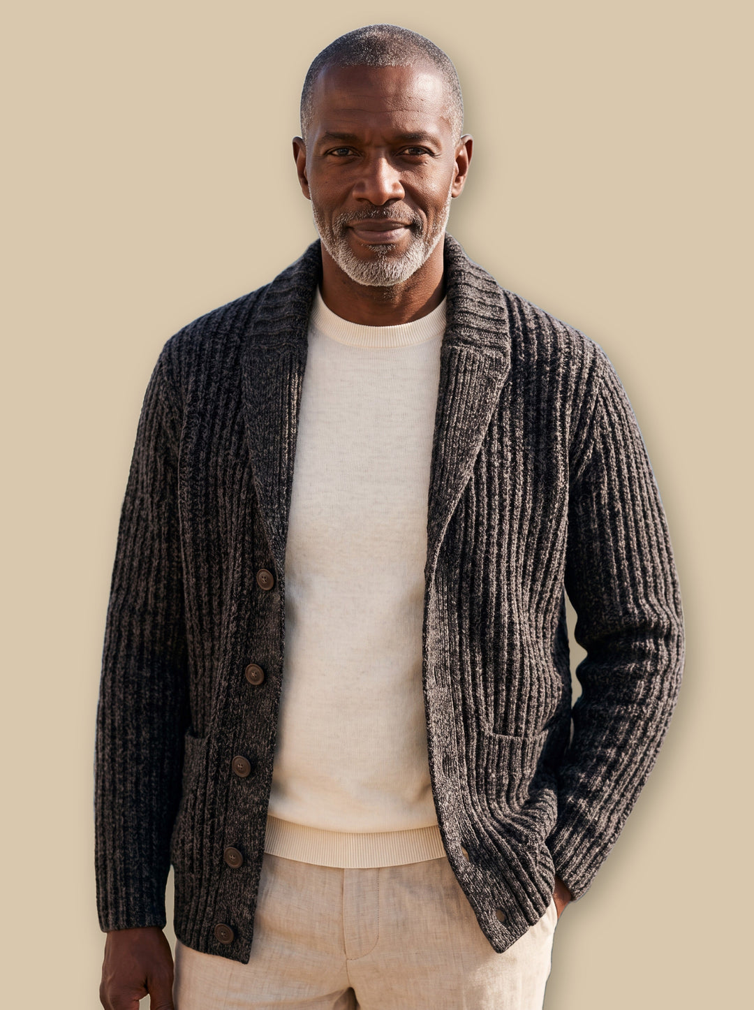 Relaxed Fit Heavyweight Cable Knit Shawl Collar Cardigan