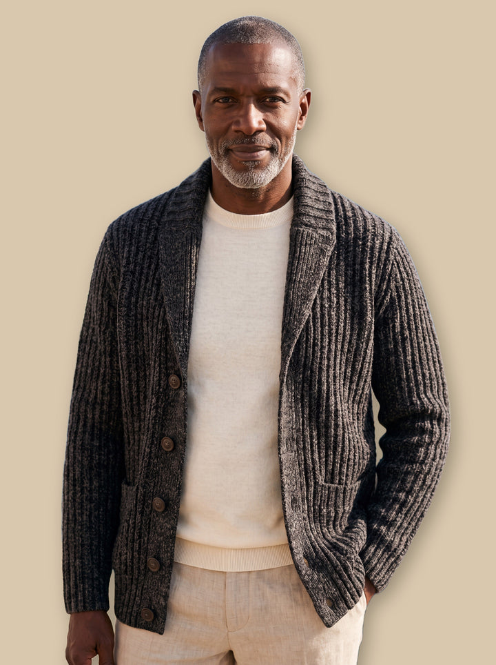 Relaxed Fit Heavyweight Cable Knit Shawl Collar Cardigan
