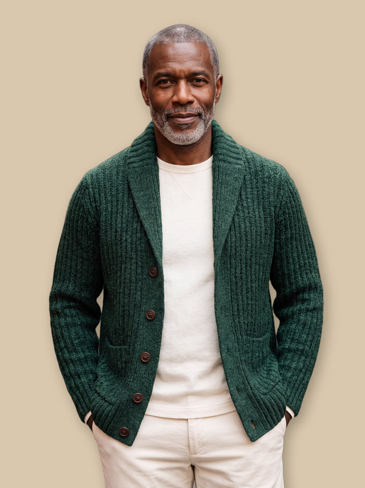Relaxed Fit Heavyweight Cable Knit Shawl Collar Cardigan