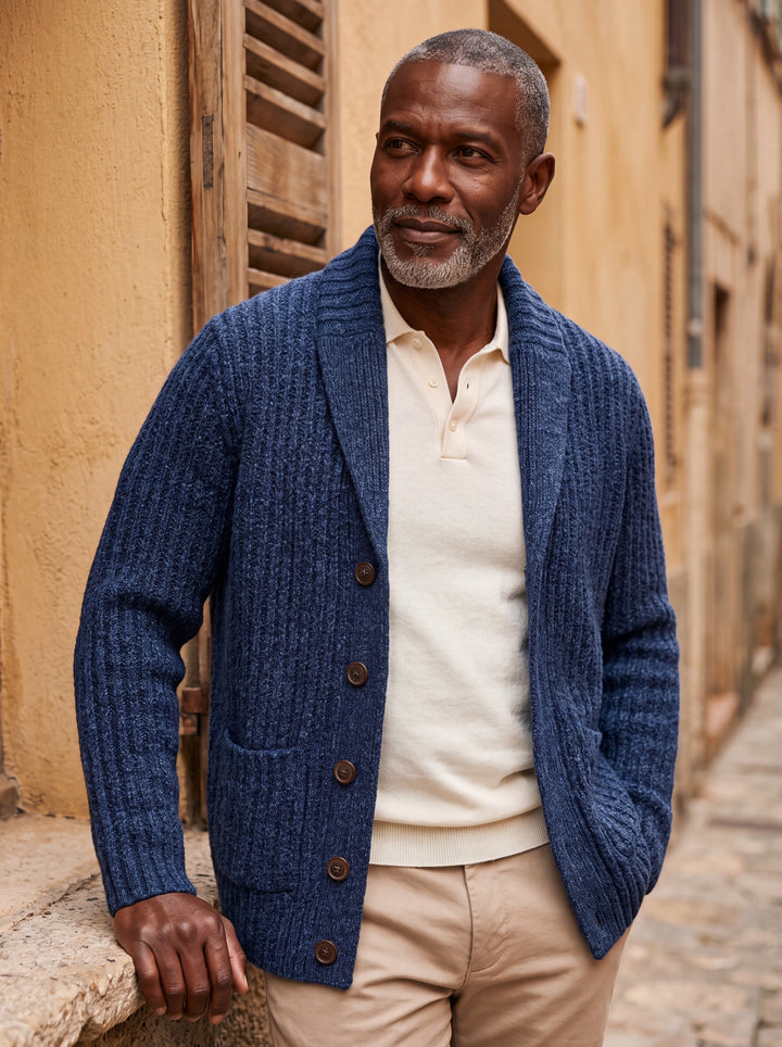 Relaxed Fit Heavyweight Cable Knit Shawl Collar Cardigan