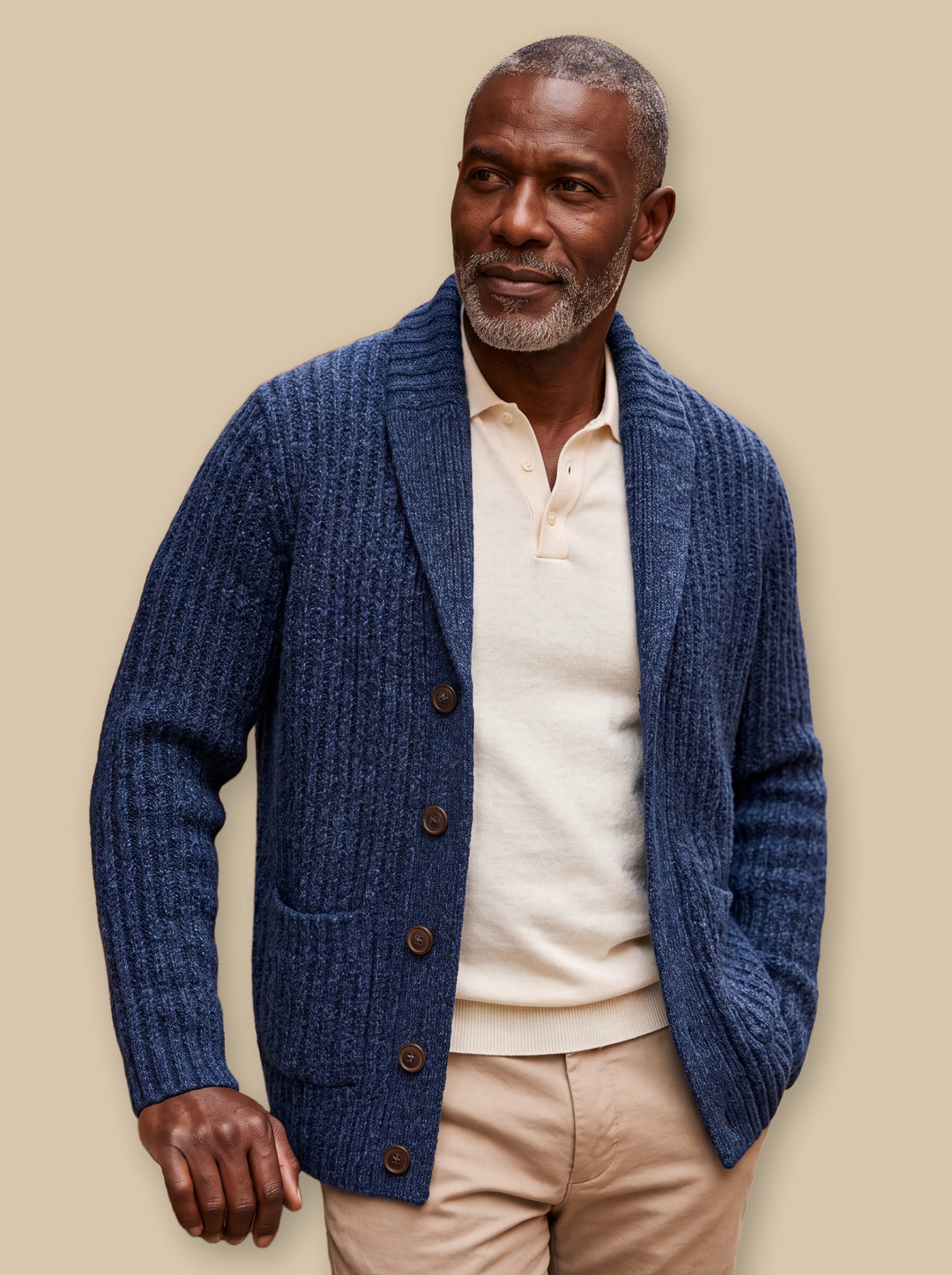 Relaxed Fit Heavyweight Cable Knit Shawl Collar Cardigan