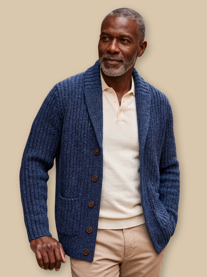 Relaxed Fit Heavyweight Cable Knit Shawl Collar Cardigan