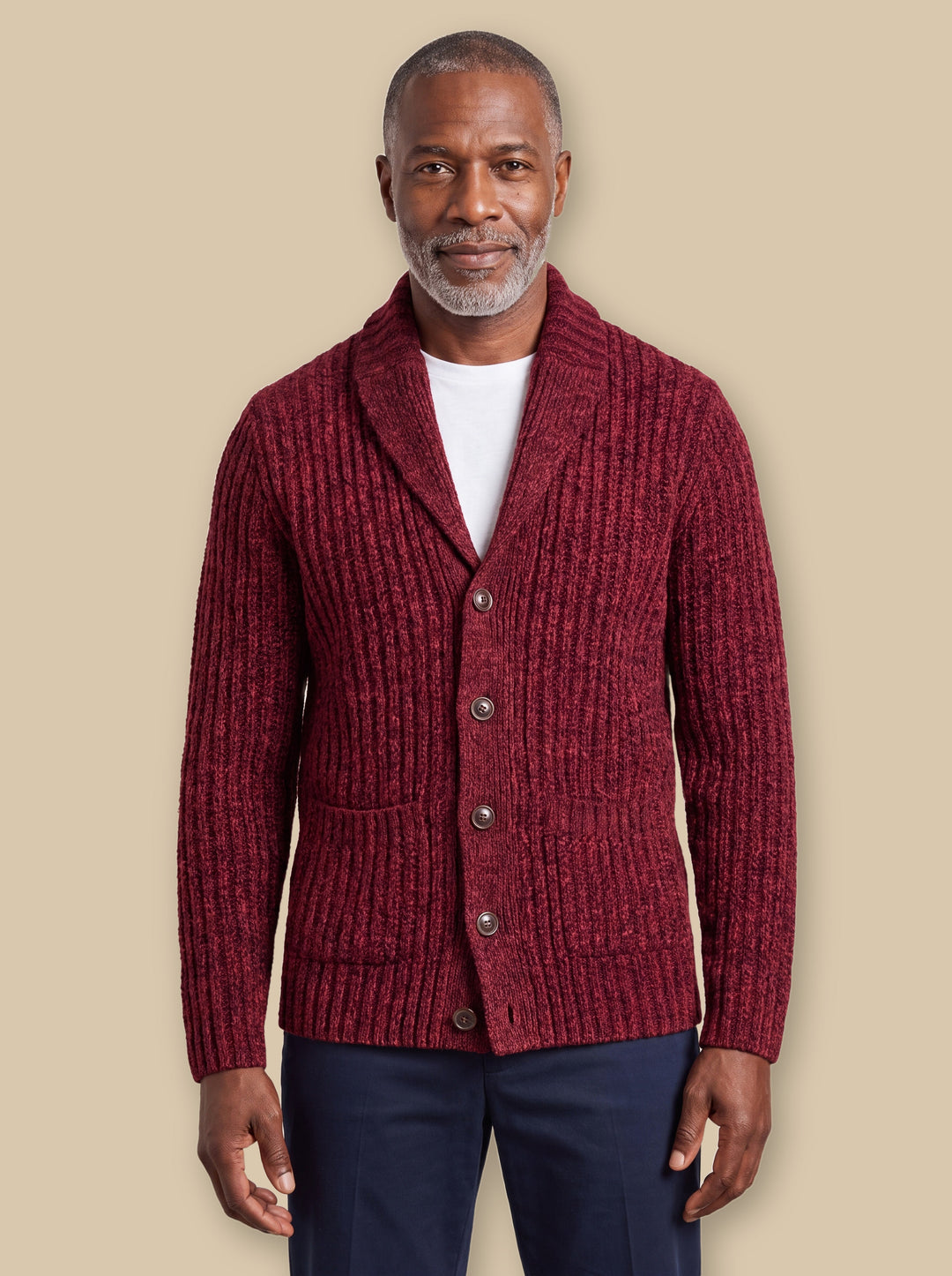 Relaxed Fit Heavyweight Cable Knit Shawl Collar Cardigan