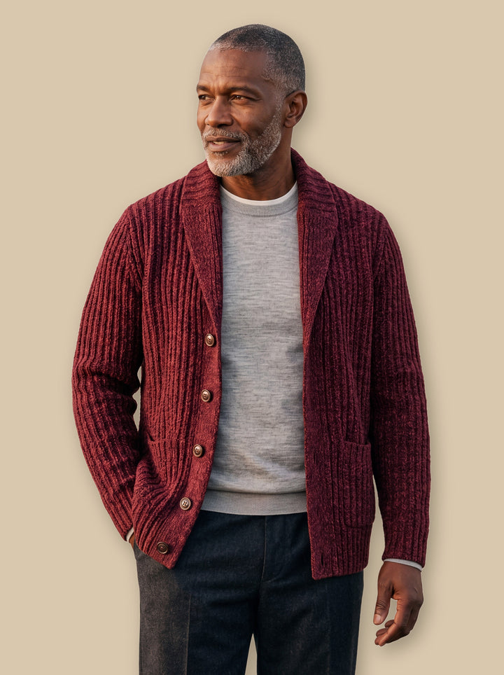 Relaxed Fit Heavyweight Cable Knit Shawl Collar Cardigan