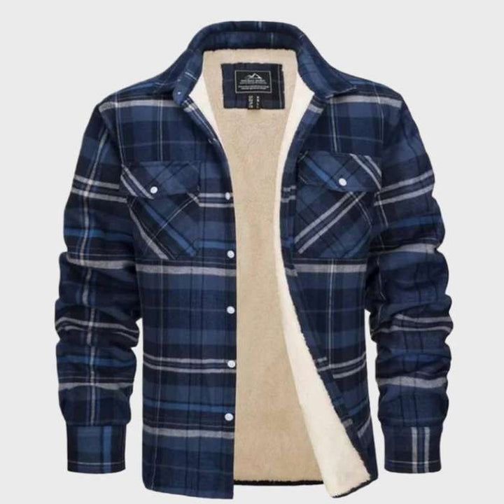 Jasper | Elegant heren flanellen jack in vintage stijl met fleece voering in de kleur Blauw/Grijs voor heren in Lounge stijl ideaal voor de herfst.