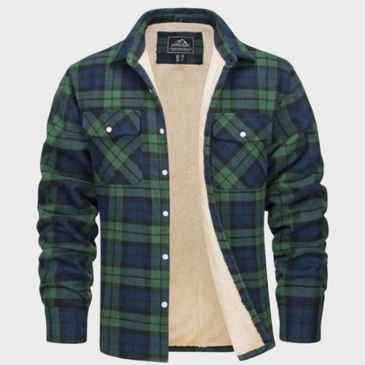 Jasper | Elegant heren flanellen jack in vintage stijl met fleece voering in de kleur Groen voor heren in Lounge stijl ideaal voor de herfst.