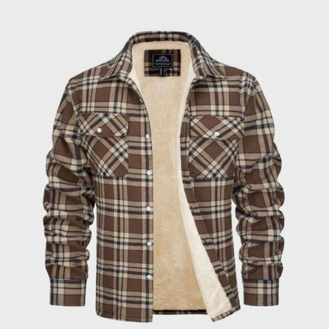 Jasper | Elegant heren flanellen jack in vintage stijl met fleece voering in de kleur Khaki voor heren in Lounge stijl ideaal voor de herfst.