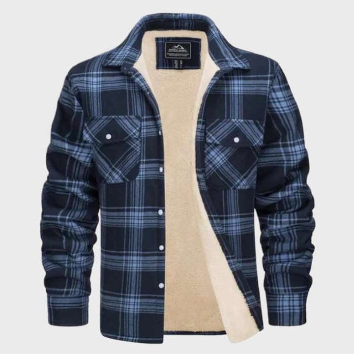 Jasper | Elegant heren flanellen jack in vintage stijl met fleece voering in de kleur Marineblauw voor heren in Lounge stijl ideaal voor de herfst.