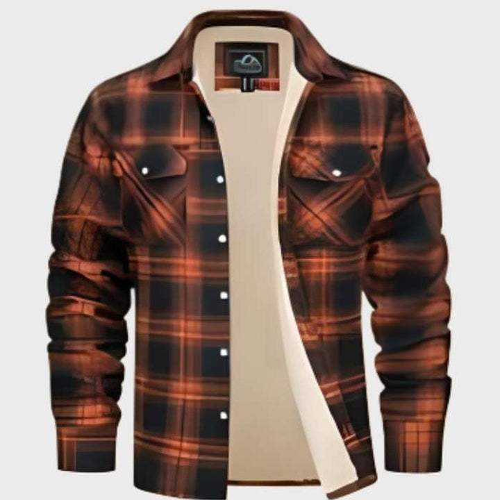 Jasper | Elegant heren flanellen jack in vintage stijl met fleece voering in de kleur Oranje voor heren in Lounge stijl ideaal voor de herfst.