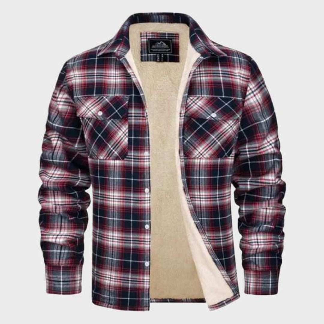 Jasper | Elegant heren flanellen jack in vintage stijl met fleece voering in de kleur Rood voor heren in Lounge stijl ideaal voor de herfst.