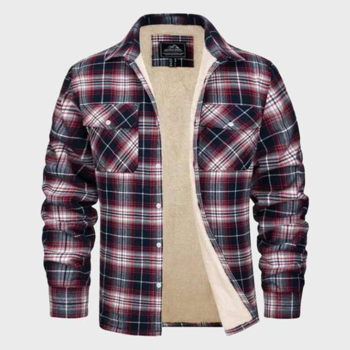 Jasper | Elegant heren flanellen jack in vintage stijl met fleece voering in de kleur Rood voor heren in Lounge stijl ideaal voor de herfst.