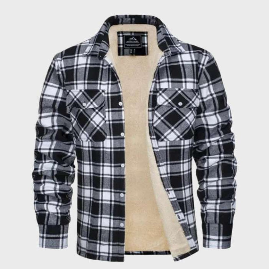 Jasper | Elegant heren flanellen jack in vintage stijl met fleece voering in de kleur Zwart voor heren in Lounge stijl ideaal voor de herfst.