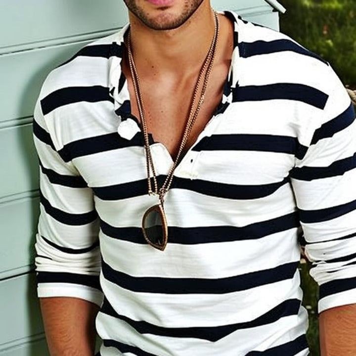 Striped Long Sleeve Henley Shirt