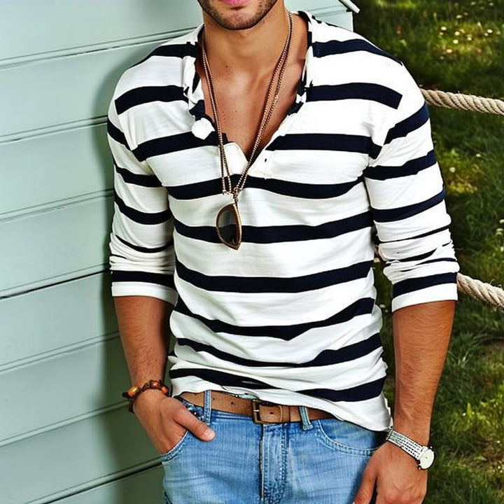 Striped Long Sleeve Henley Shirt