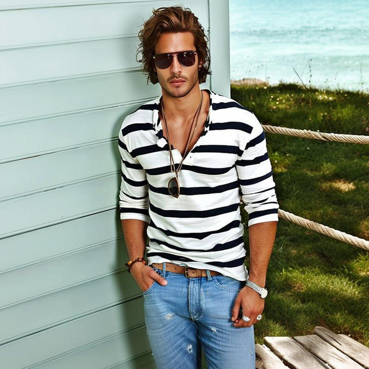 Striped Long Sleeve Henley Shirt