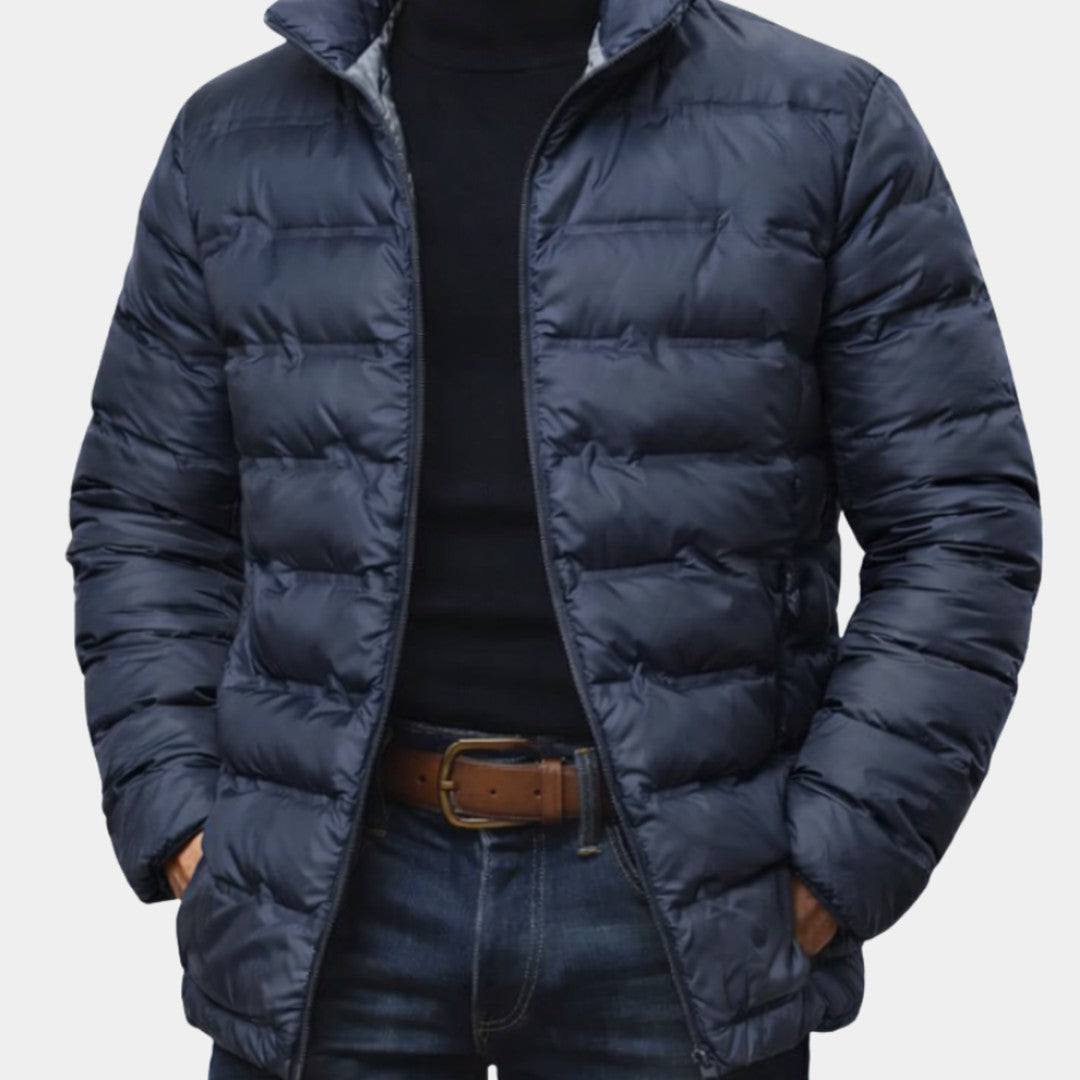 Kelderby - Quilted Puffer Jacket Honeycomb-Print Lining Stand Collar Zip Front