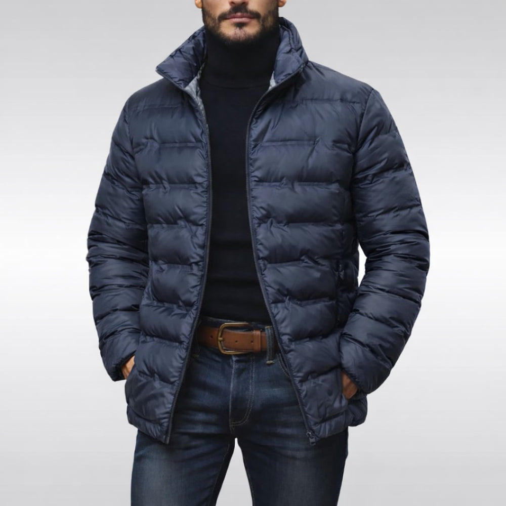 Kelderby - Quilted Puffer Jacket Honeycomb-Print Lining Stand Collar Zip Front