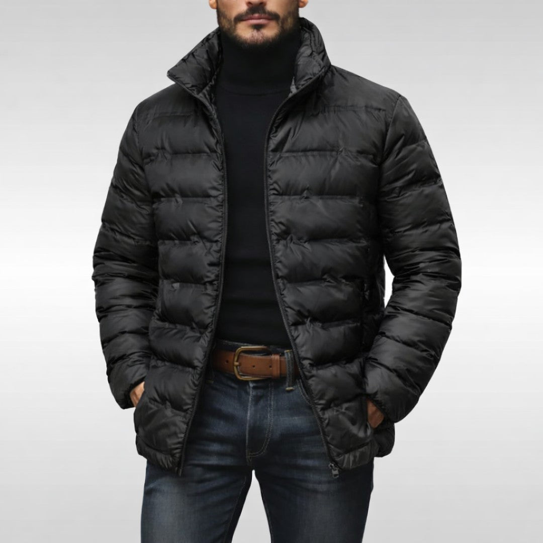 Kelderby - Quilted Puffer Jacket Honeycomb-Print Lining Stand Collar Zip Front