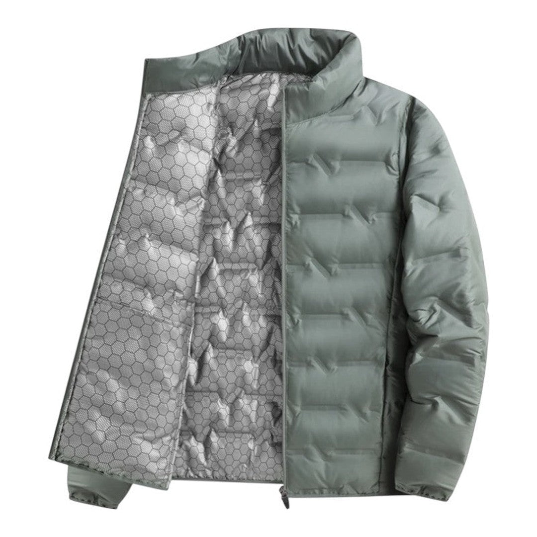 Kelderby - Quilted Puffer Jacket Honeycomb-Print Lining Stand Collar Zip Front