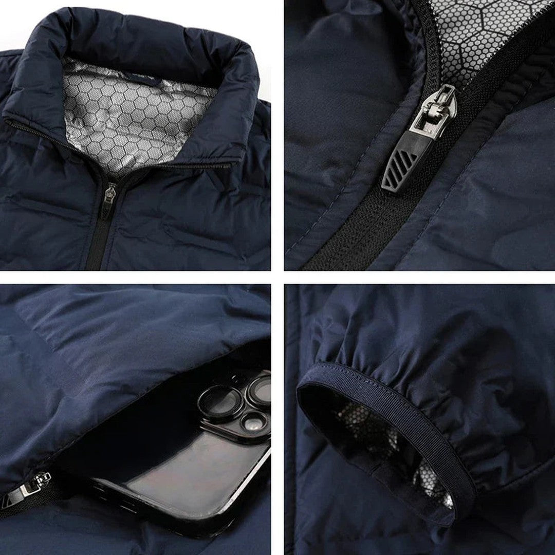 Kelderby - Quilted Puffer Jacket Honeycomb-Print Lining Stand Collar Zip Front