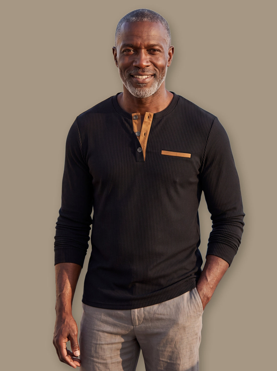 Relaxed Fit Ribbed Henley Shirt with Button Placket