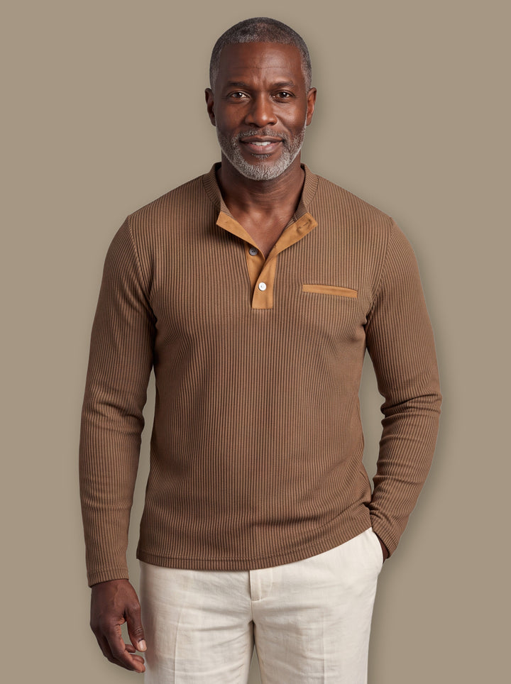 Relaxed Fit Ribbed Henley Shirt with Button Placket