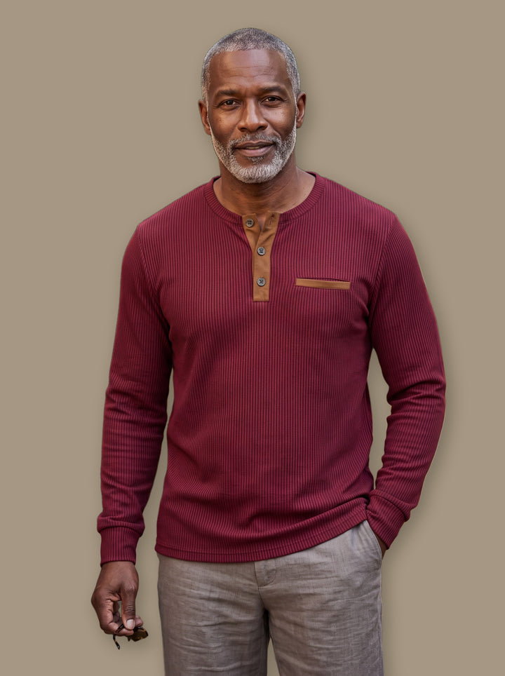 Relaxed Fit Ribbed Henley Shirt with Button Placket