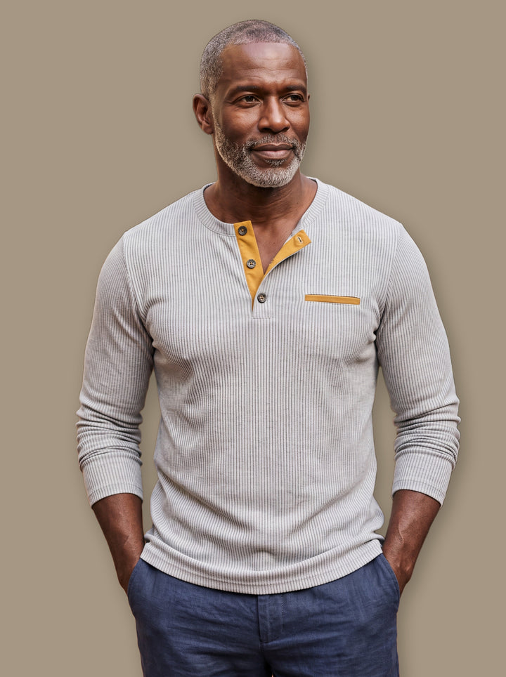 Relaxed Fit Ribbed Henley Shirt with Button Placket