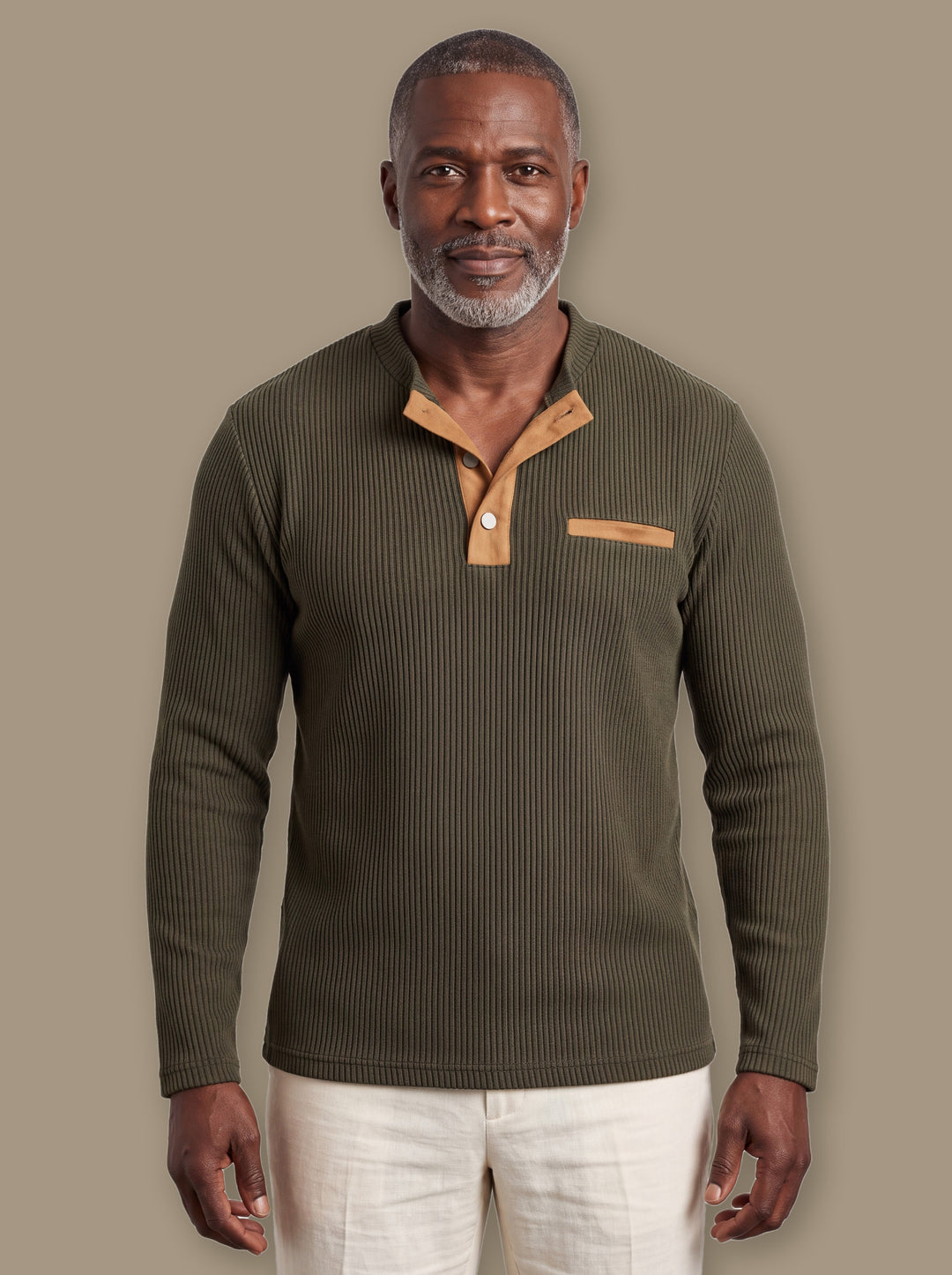 Relaxed Fit Ribbed Henley Shirt with Button Placket