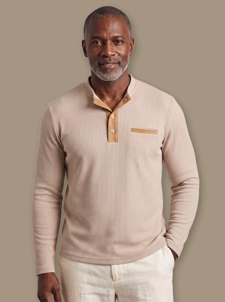 Relaxed Fit Ribbed Henley Shirt with Button Placket