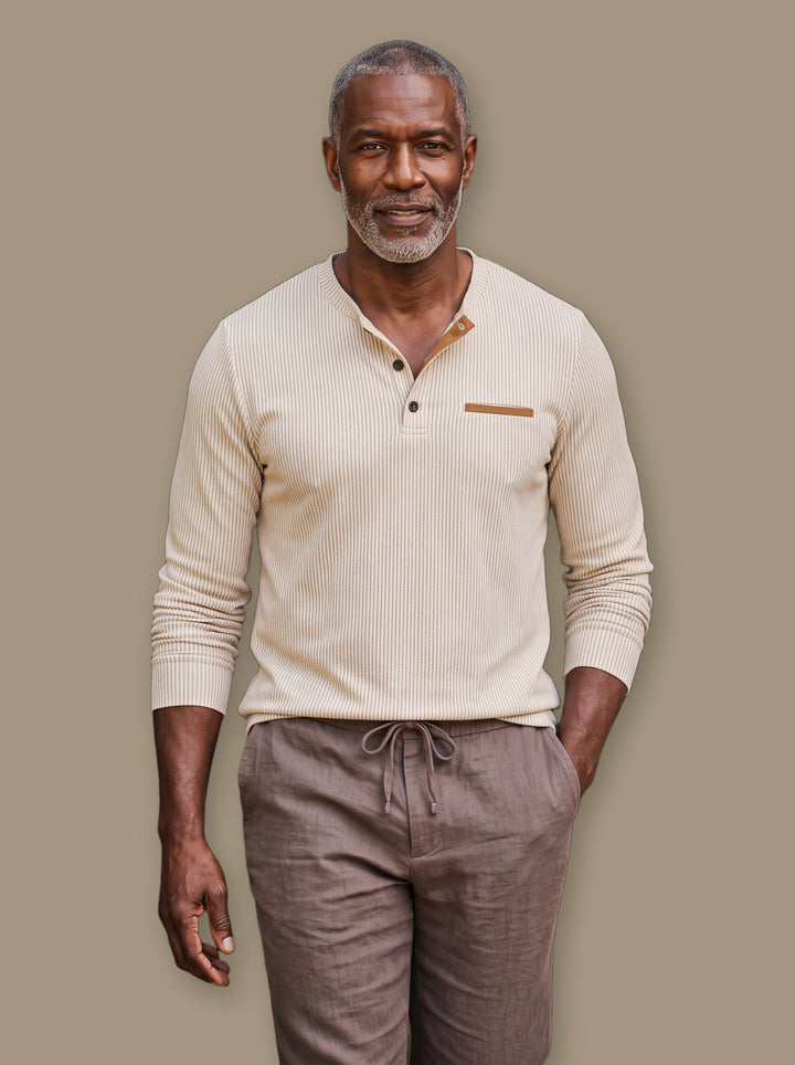 Relaxed Fit Ribbed Henley Shirt with Button Placket