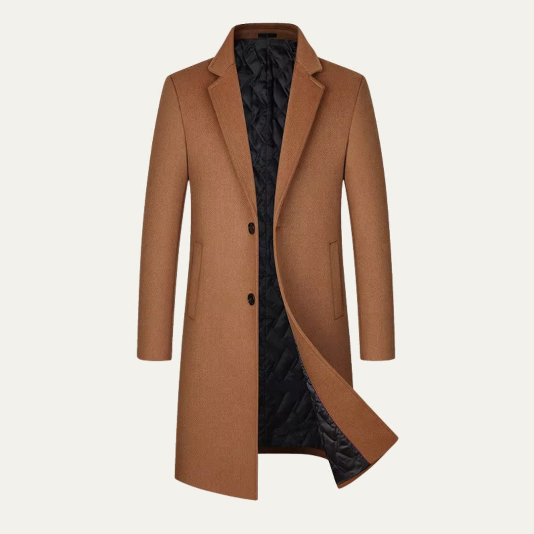 Lindenhurst - Wool-Look Overcoat Single-Breasted Notch Lapel Quilted Lining Longline
