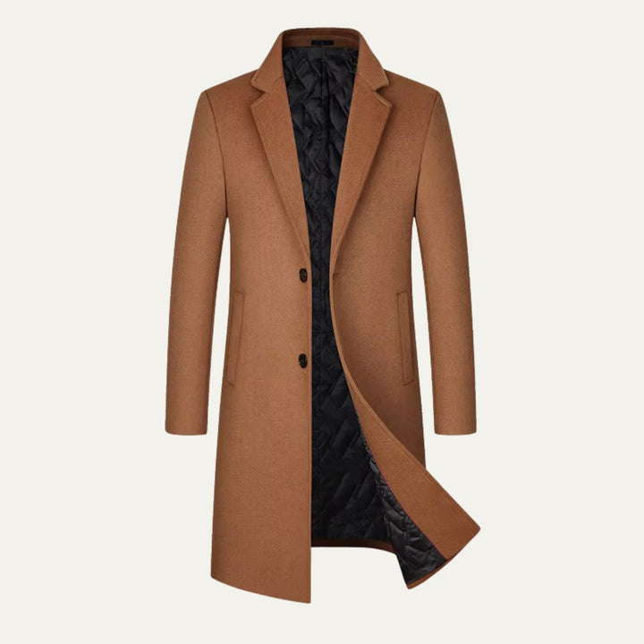 Lindenhurst - Wool-Look Overcoat Single-Breasted Notch Lapel Quilted Lining Longline