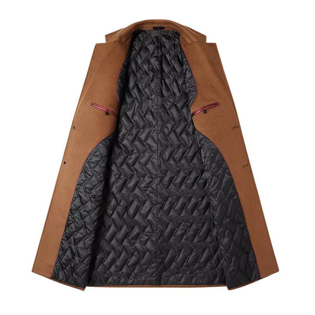 Lindenhurst - Wool-Look Overcoat Single-Breasted Notch Lapel Quilted Lining Longline