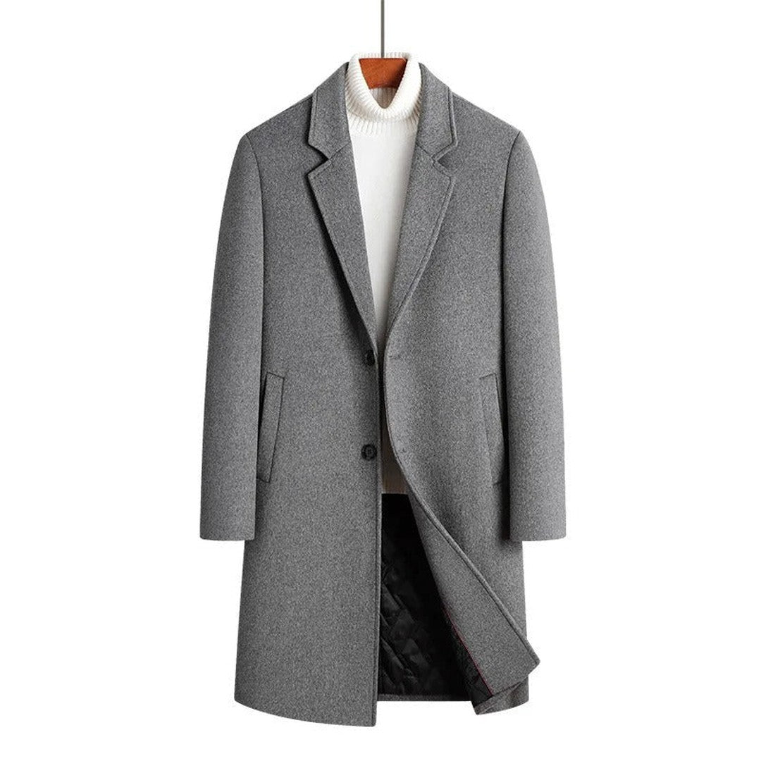 Lindenhurst - Wool-Look Overcoat Single-Breasted Notch Lapel Quilted Lining Longline