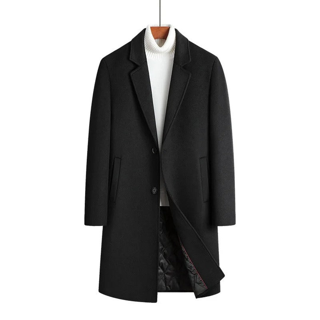 Lindenhurst - Wool-Look Overcoat Single-Breasted Notch Lapel Quilted Lining Longline