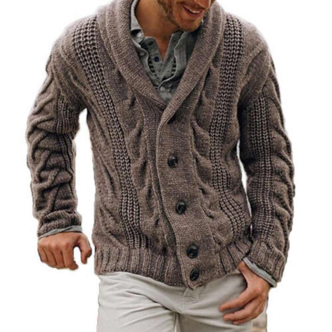 Max | Warm gebreide wollen herenvest in de kleur Bruin voor heren in Heritage stijl ideaal voor de herfst.