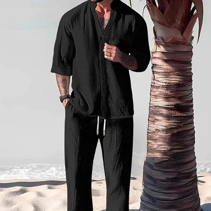 Linen-Look Shirt and Pants Set