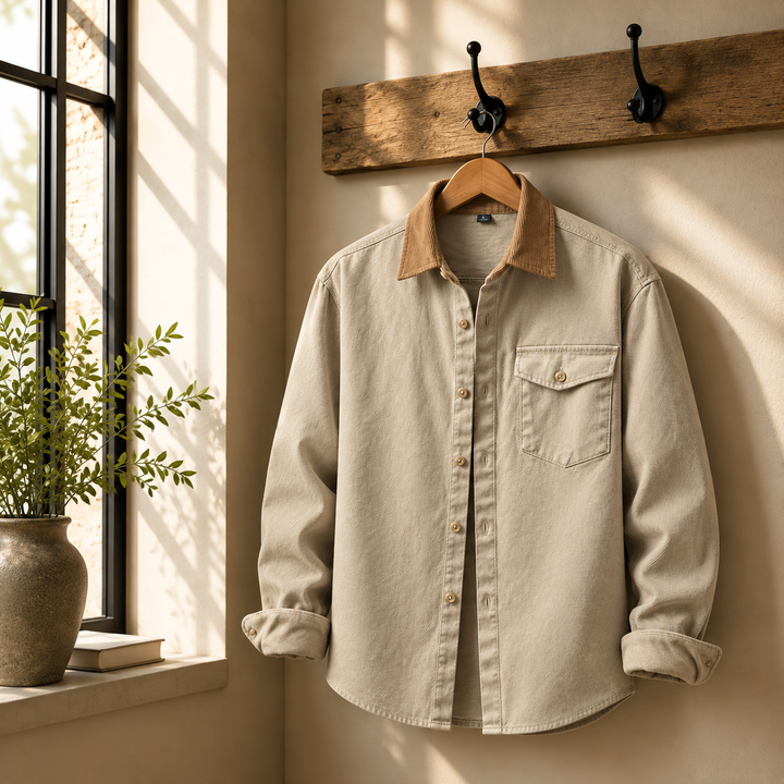 Off-White corduroy-trim overshirt, hanging