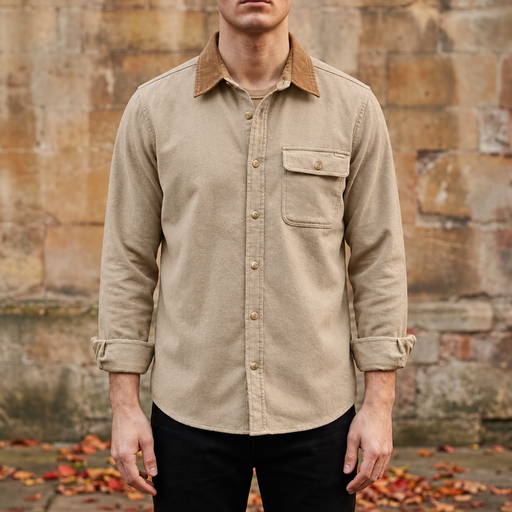 Off-White corduroy-trim overshirt, worn